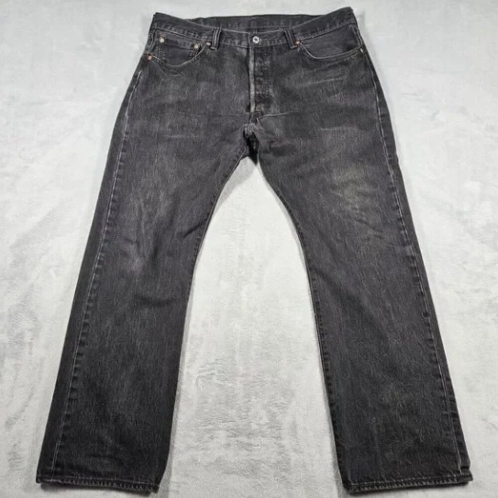 Levi's 501XX Jeans Mens 38X28.5 Black Denim Button Fly Straight Cotton Grunge